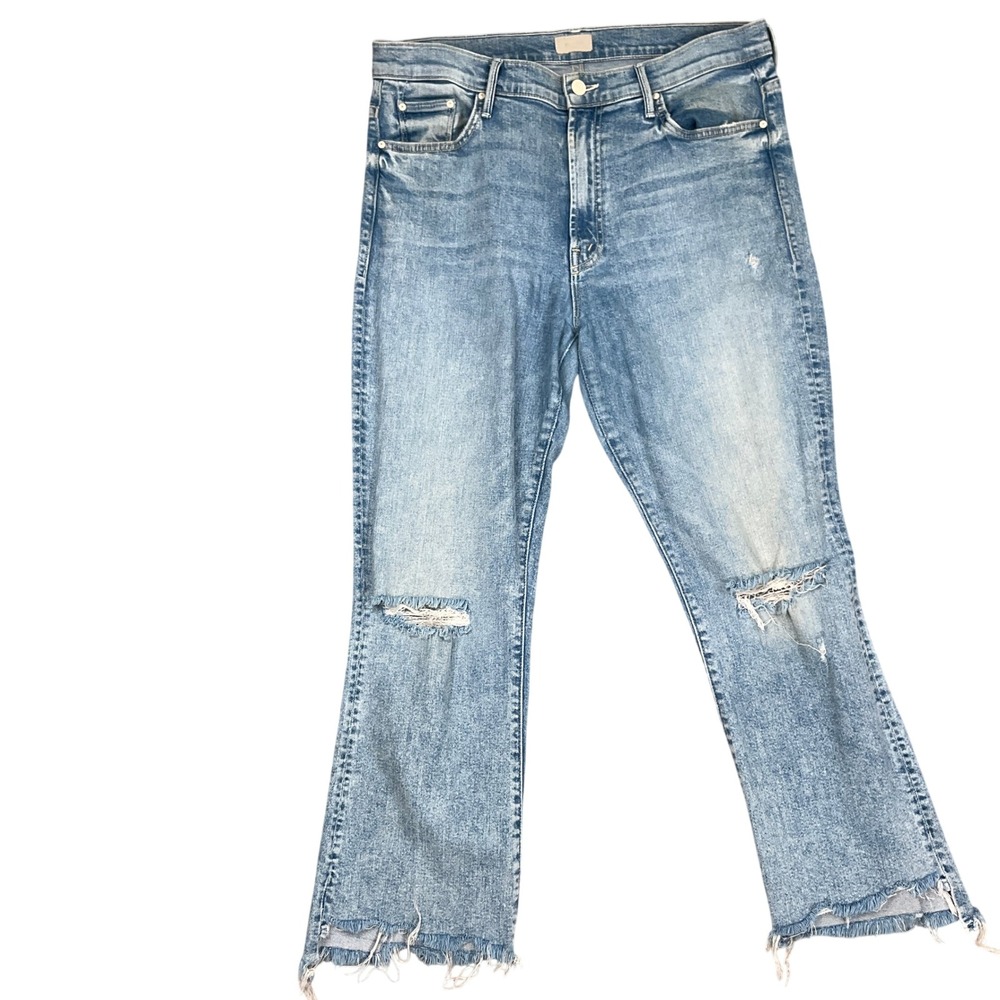 Mother The Hustler Jeans Womens 33 Blue Ankle Fray Distressed Festival Grunge